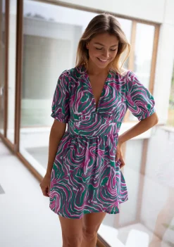 Combinaisons-EASY-CLOTHES Combi-short Beti - verte et rose à motifsEasy Clothes Verte et rose à motifs