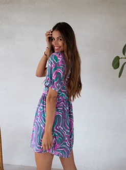 Combinaisons-EASY-CLOTHES Combi-short Beti - verte et rose à motifsEasy Clothes Verte et rose à motifs       