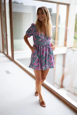 Combinaisons-EASY-CLOTHES Combi-short Beti - verte et rose à motifsEasy Clothes Verte et rose à motifs       