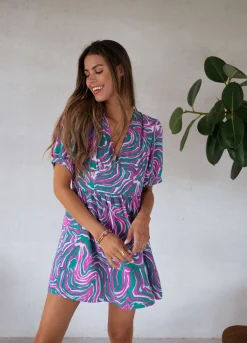 Combinaisons-EASY-CLOTHES Combi-short Beti - verte et rose à motifsEasy Clothes Verte et rose à motifs       