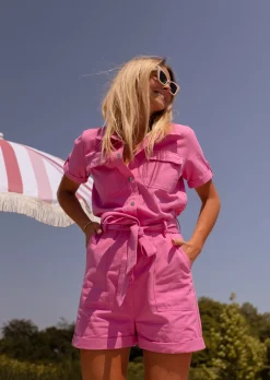 Combinaisons-EASY-CLOTHES Combi-short Selene rose | Combi-short en jeans | Prêt-à-porter en ligne | Easy Clothes Rose