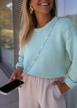 Accessoires Téléphone-EASY-CLOTHES Cordon de téléphone Jula en perles roses, vertes et blanches | Cordon multicolore | Prêt-à-porter en ligne | Easy Clothes En perles roses, vertes et blanches       