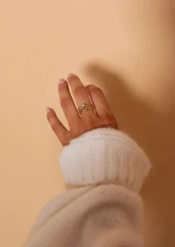 Bagues-EASY-CLOTHES Double Bague Vora | Perle Verte | Bijoux Easy Clothes Dorée