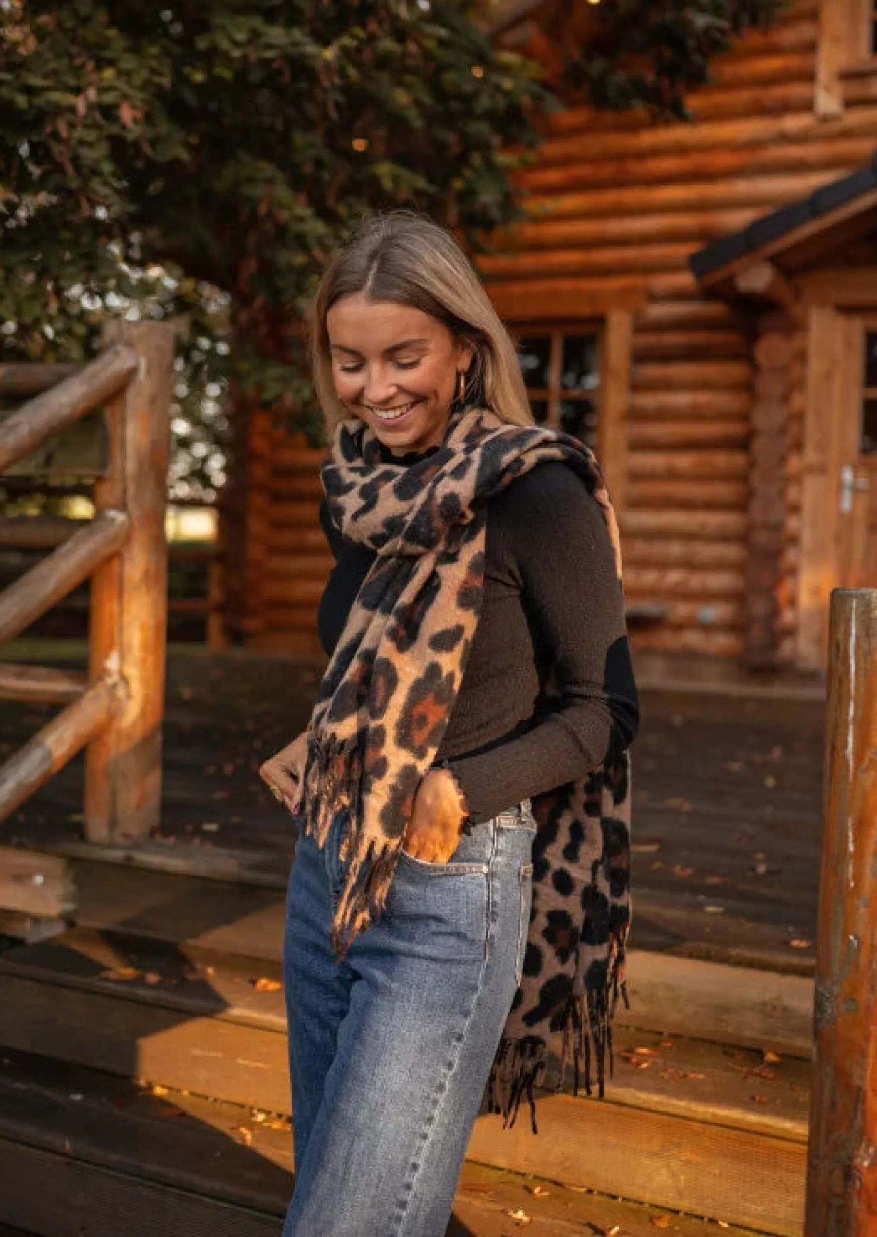 Echarpes & Foulards-EASY-CLOTHES Echarpe Malika - Leopard Camel - Avec FrangesEasy Clothes Camel en léopard