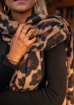 Echarpes & Foulards-EASY-CLOTHES Echarpe Malika - Leopard Camel - Avec FrangesEasy Clothes Camel en léopard       