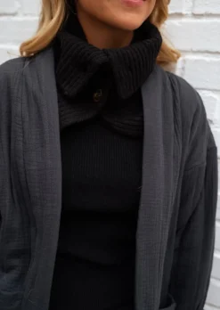 Echarpes & Foulards-EASY-CLOTHES Echarpe Oxford - Noire - Col Montant - DouceEasy Clothes Noire       