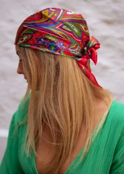 Accessoires Cheveux-EASY-CLOTHES Foulard Rouge - Strit - Carré Effet Soie - Motifs ColorésEasy Clothes Rouge