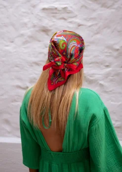 Accessoires Cheveux-EASY-CLOTHES Foulard Rouge - Strit - Carré Effet Soie - Motifs ColorésEasy Clothes Rouge       