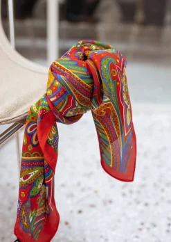 Accessoires Cheveux-EASY-CLOTHES Foulard Rouge - Strit - Carré Effet Soie - Motifs ColorésEasy Clothes Rouge       