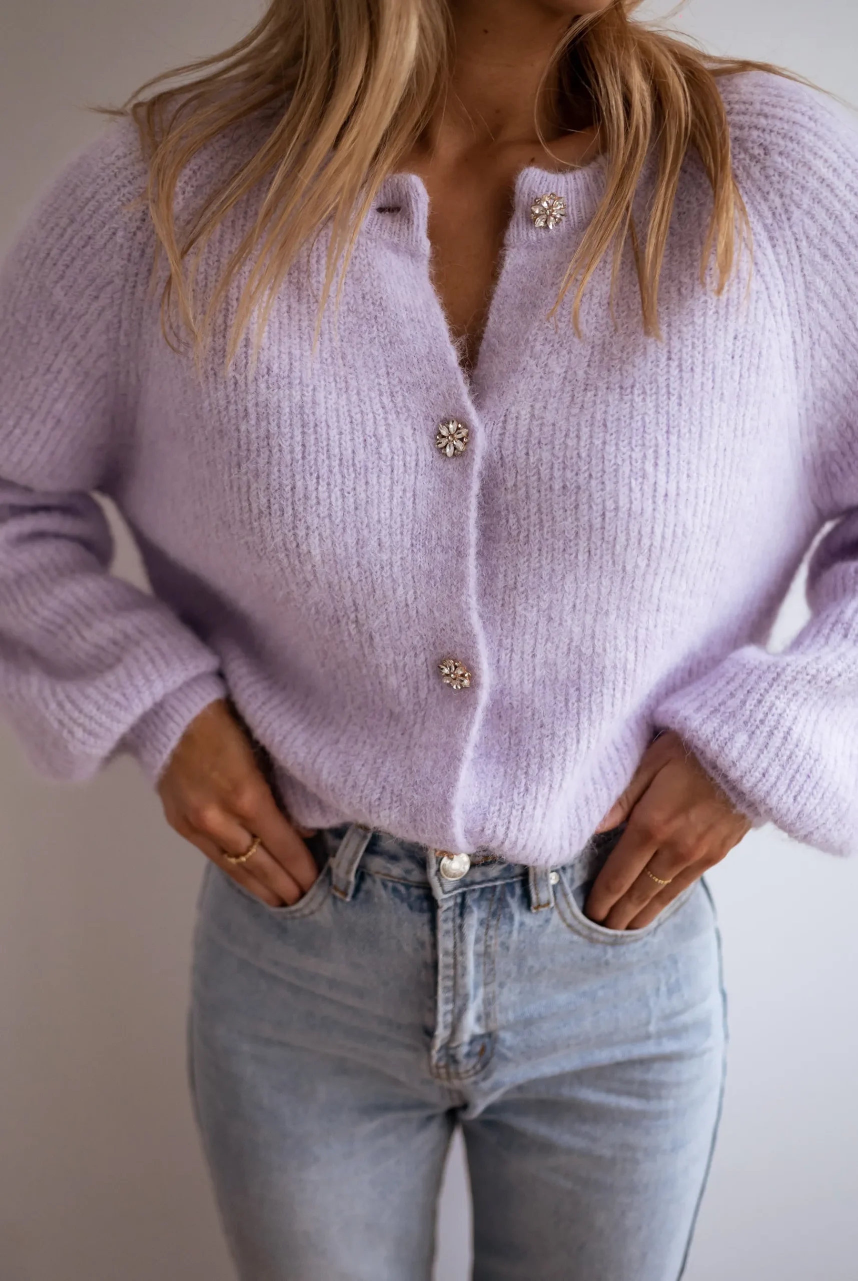 Pulls & Gilets-EASY-CLOTHES Gilet - Isa - À boutons brillantsEasy Clothes Lilas à boutons brillants