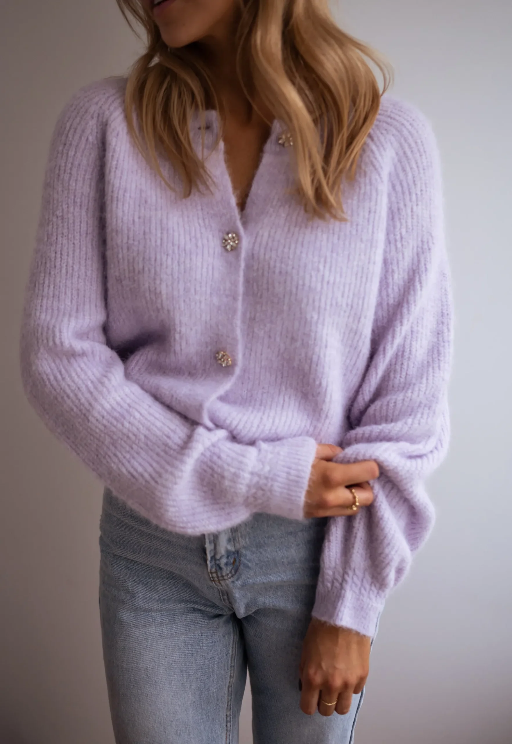 Pulls & Gilets-EASY-CLOTHES Gilet - Isa - À boutons brillantsEasy Clothes Lilas à boutons brillants