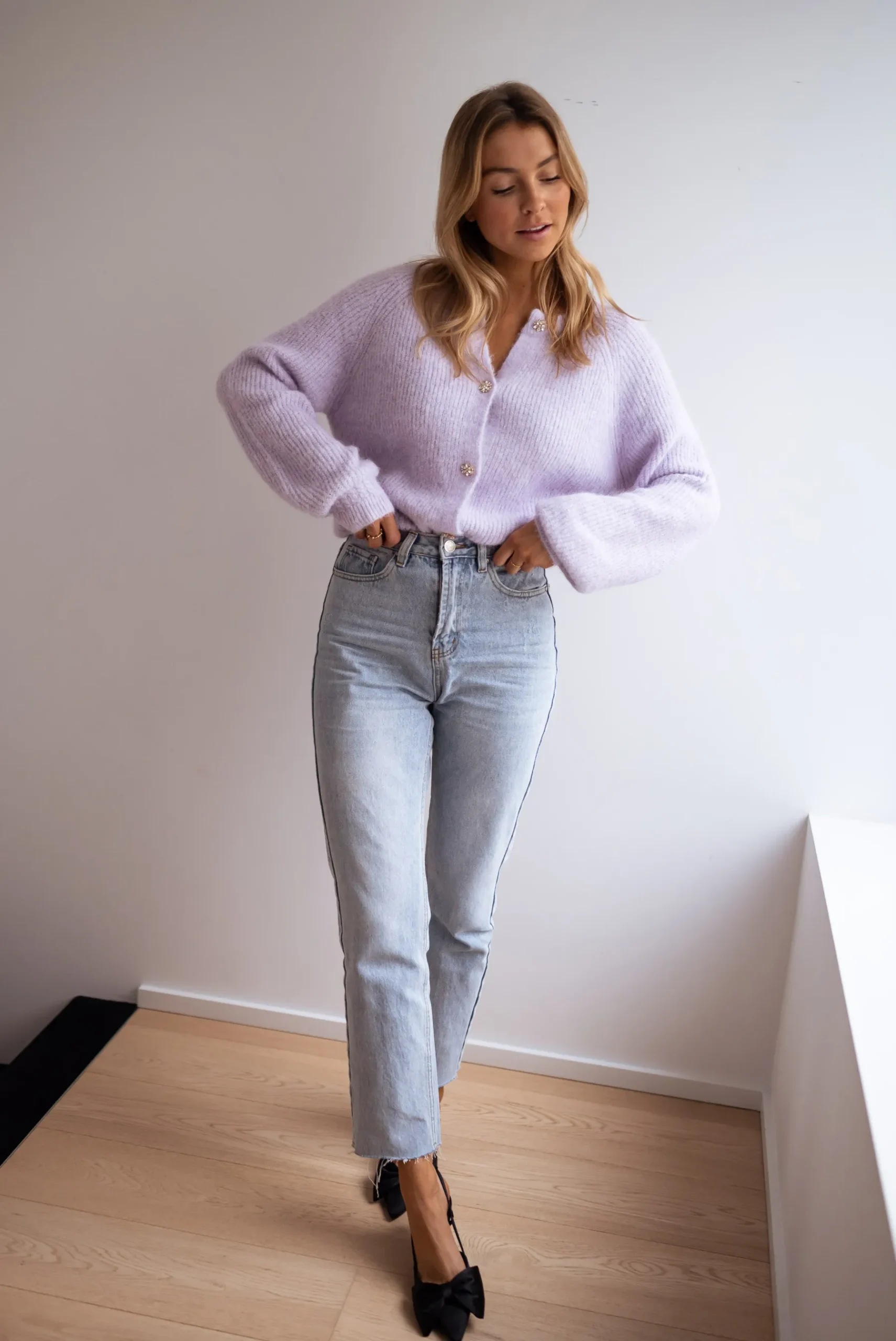 Pulls & Gilets-EASY-CLOTHES Gilet - Isa - À boutons brillantsEasy Clothes Lilas à boutons brillants
