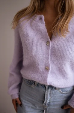 Pulls & Gilets-EASY-CLOTHES Gilet - Isa - À boutons brillantsEasy Clothes Lilas à boutons brillants