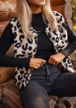Pulls & Gilets-EASY-CLOTHES Gilet Abby - Motifs Leopard - Sans MancheEasy Clothes Léopard sans manche       