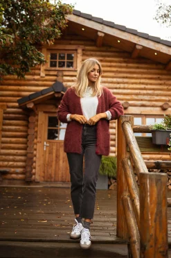 Pulls & Gilets-EASY-CLOTHES Gilet Bordeaux - Gabriel - Vêtements FemmeEasy Clothes Bordeaux       