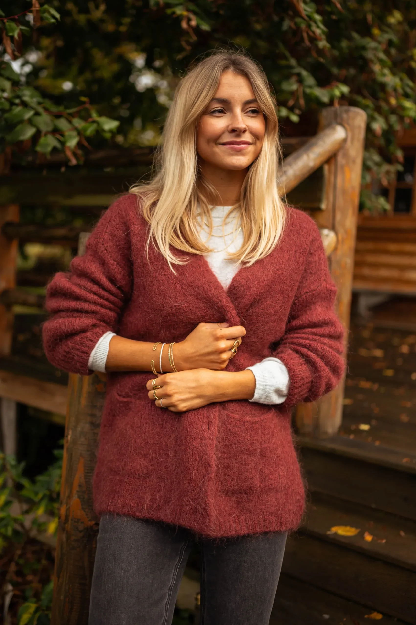 Pulls & Gilets-EASY-CLOTHES Gilet Bordeaux - Gabriel - Vêtements FemmeEasy Clothes Bordeaux