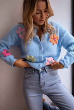 Pulls & Gilets-EASY-CLOTHES Gilet Charlise - Bleu à fleursEasy Clothes Bleu à fleurs       