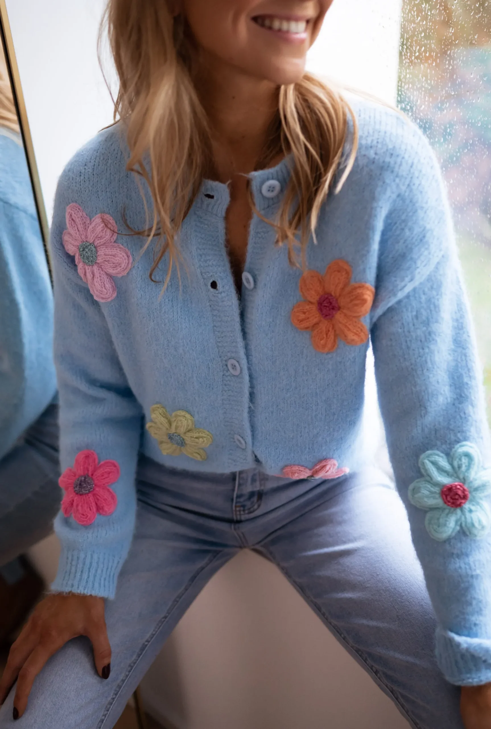 Pulls & Gilets-EASY-CLOTHES Gilet Charlise - Bleu à fleursEasy Clothes Bleu à fleurs