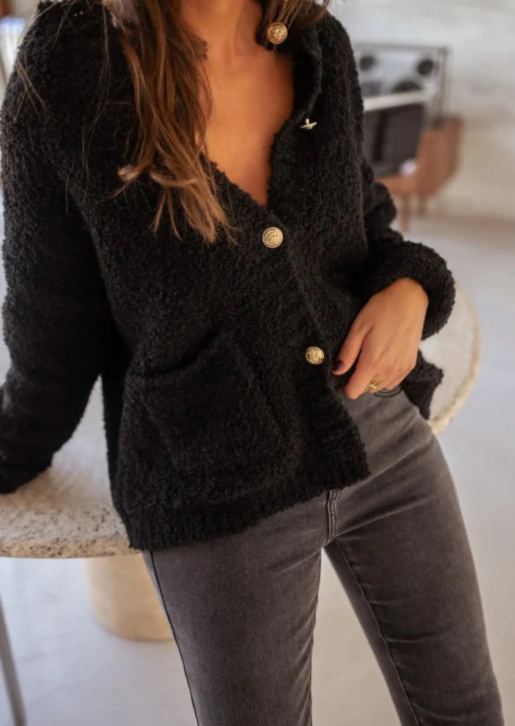 Pulls & Gilets-EASY-CLOTHES Gilet Charly Noir - Taille Unique - Loose - Made In ItalyEasy Clothes Noir
