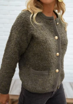 Pulls & Gilets-EASY-CLOTHES Gilet Chlo - Kaki - Doux - Taille UniqueEasy Clothes Kaki       