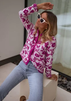 Pulls & Gilets-EASY-CLOTHES Gilet Daisy à fleurs - roseEasy Clothes Rose