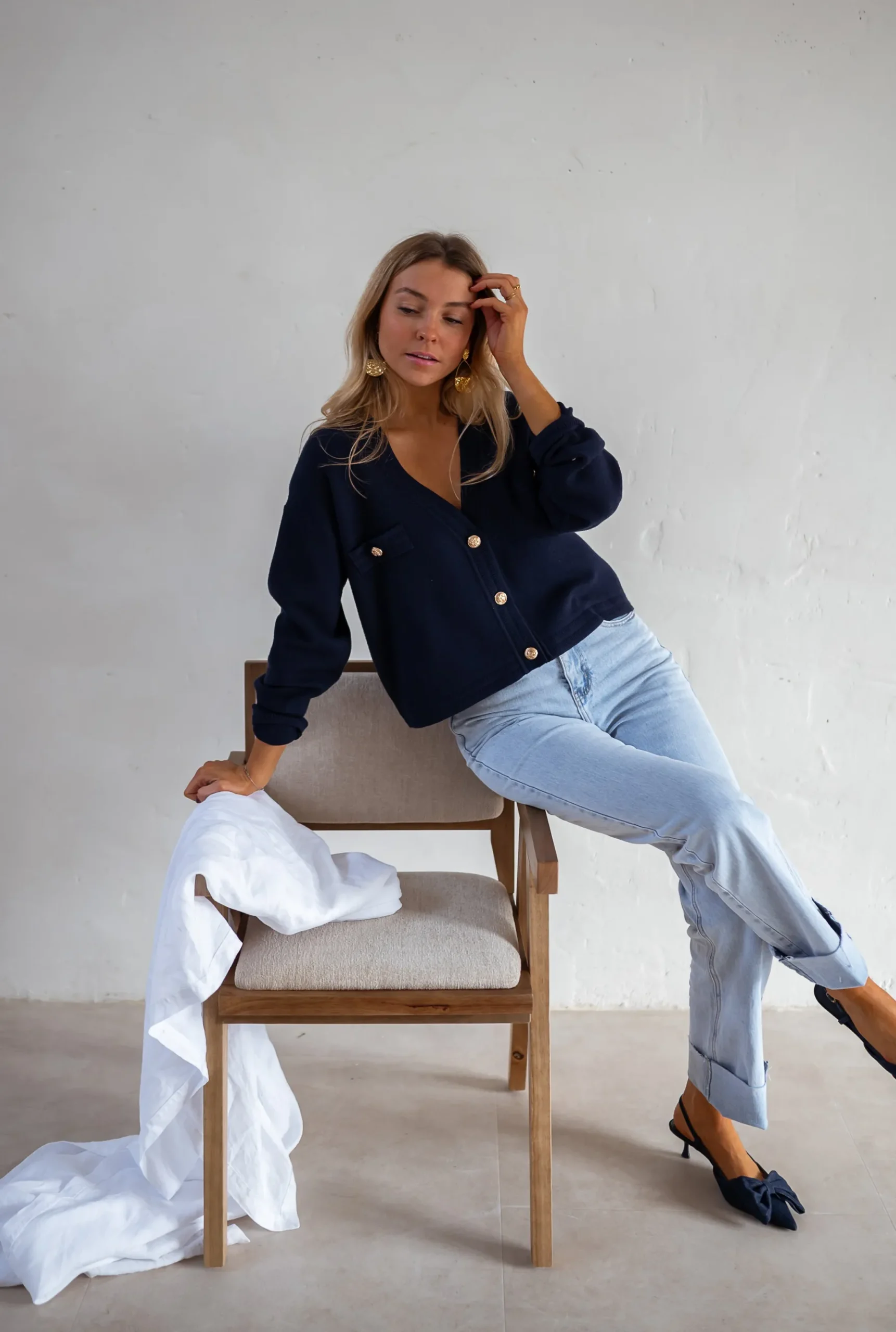 Pulls & Gilets-EASY-CLOTHES Gilet Dara - Bleu - Boutons DorésEasy Clothes Bleu