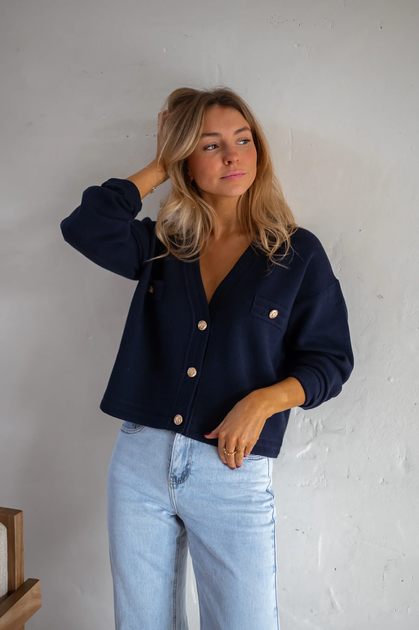Pulls & Gilets-EASY-CLOTHES Gilet Dara - Bleu - Boutons DorésEasy Clothes Bleu