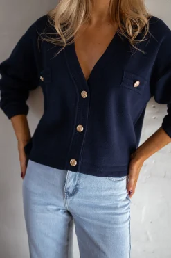 Pulls & Gilets-EASY-CLOTHES Gilet Dara - Bleu - Boutons DorésEasy Clothes Bleu