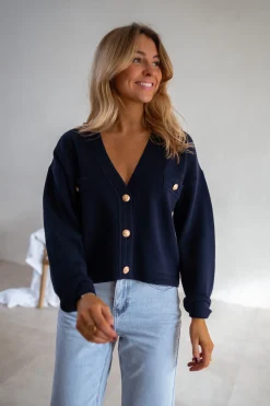 Pulls & Gilets-EASY-CLOTHES Gilet Dara - Bleu - Boutons DorésEasy Clothes Bleu