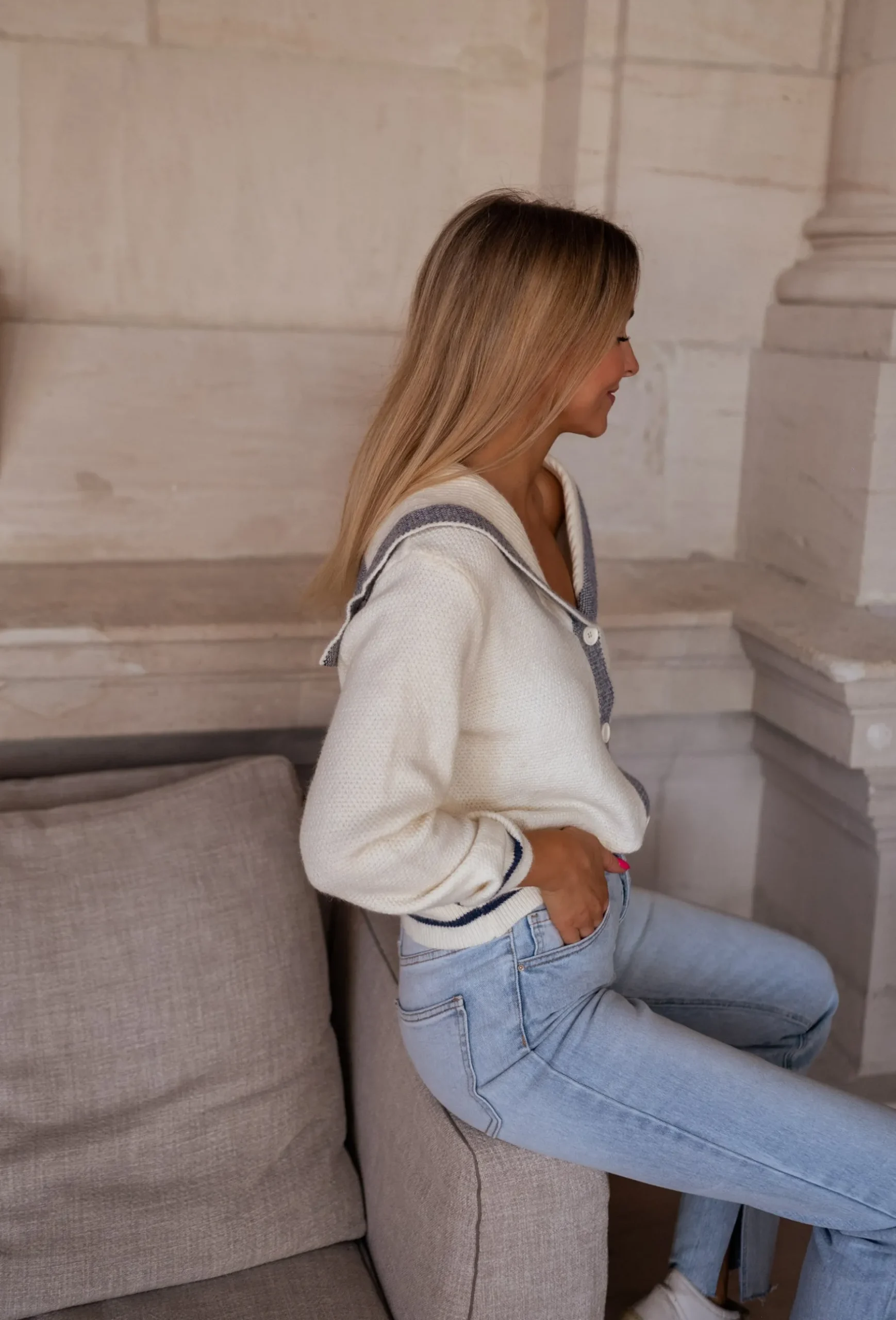Pulls & Gilets-EASY-CLOTHES Gilet Daryl - écruEasy Clothes Écru