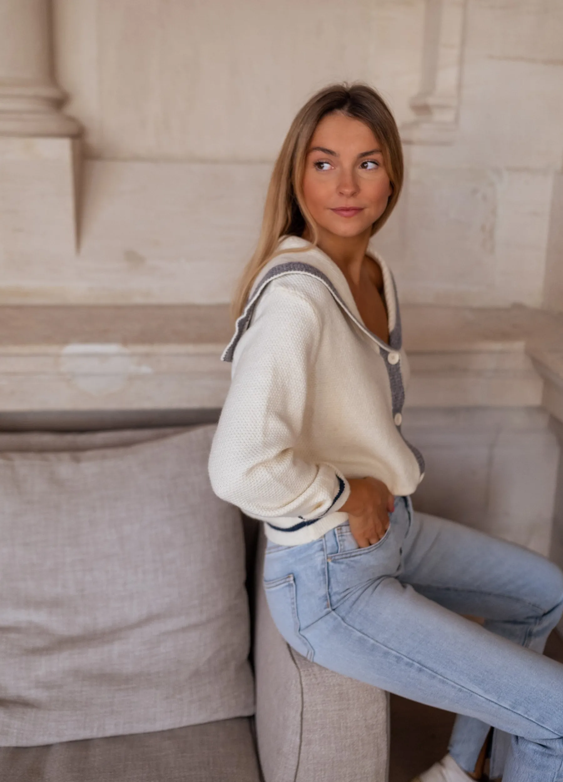 Pulls & Gilets-EASY-CLOTHES Gilet Daryl - écruEasy Clothes Écru
