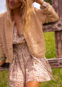 Pulls & Gilets-EASY-CLOTHES Gilet Elsa Camel - Longues Manches - Doux - Easy Clothes Camel       
