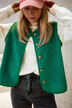 Pulls & Gilets-EASY-CLOTHES Gilet Jay - VertEasy Clothes Vert sans manche