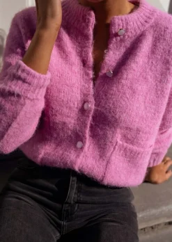 Pulls & Gilets-EASY-CLOTHES Gilet Kyle Rose - Doux - Vêtements Tendances FemmeEasy Clothes Rose       