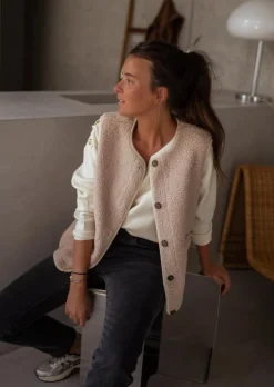 Pulls & Gilets-EASY-CLOTHES Gilet Pablo - Beige - Effet Moumoute - Sans MancheEasy Clothes Beige