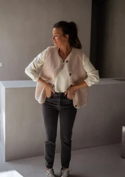 Pulls & Gilets-EASY-CLOTHES Gilet Pablo - Beige - Effet Moumoute - Sans MancheEasy Clothes Beige       