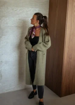 Pulls & Gilets-EASY-CLOTHES Gilet Pelly - Kaki - Long & Loose - Avec PochesEasy Clothes Kaki