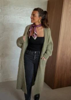 Pulls & Gilets-EASY-CLOTHES Gilet Pelly - Kaki - Long & Loose - Avec PochesEasy Clothes Kaki