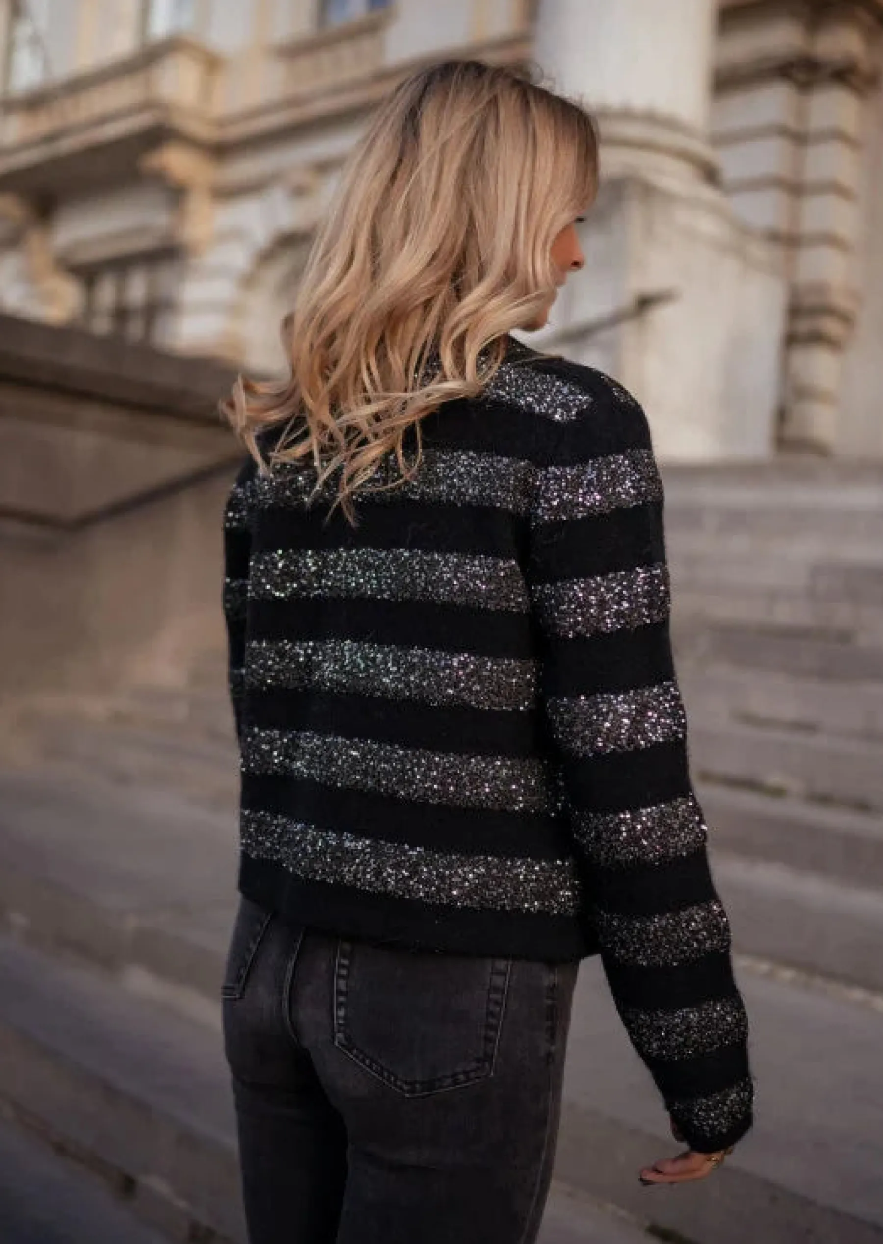 Pulls & Gilets-EASY-CLOTHES Gilet Pimpa Noir - Paillettes Argentées - Easy Clothes Noir