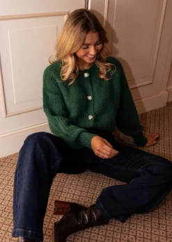 Pulls & Gilets-EASY-CLOTHES Gilet Rebecca - Vert - Col Rond - Vêtements FemmeEasy Clothes Vert