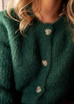 Pulls & Gilets-EASY-CLOTHES Gilet Rebecca - Vert - Col Rond - Vêtements FemmeEasy Clothes Vert       