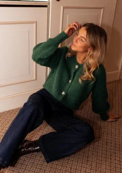 Pulls & Gilets-EASY-CLOTHES Gilet Rebecca - Vert - Col Rond - Vêtements FemmeEasy Clothes Vert       