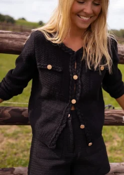 Pulls & Gilets-EASY-CLOTHES Gilet Sam Noir - Tressage - Boutons Dorés - Taille UniqueEasy Clothes Noir       