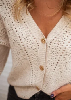 Pulls & Gilets-EASY-CLOTHES Gilet Xavier - Beige - Boutons Dorés - Col VEasy Clothes Beige       