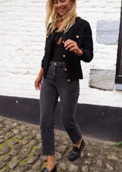 Jeans-EASY-CLOTHES Jeans Baptiste Gris - Taille Haute - Vêtements FemmeEasy Clothes Gris       