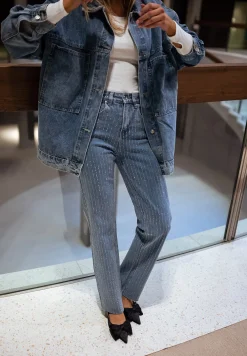 Jeans-EASY-CLOTHES Jeans Duffy - Bleu à strassEasy Clothes Bleu à strass