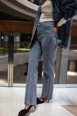 Jeans-EASY-CLOTHES Jeans Duffy - Bleu à strassEasy Clothes Bleu à strass       