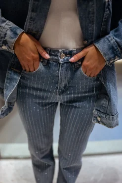 Jeans-EASY-CLOTHES Jeans Duffy - Bleu à strassEasy Clothes Bleu à strass       