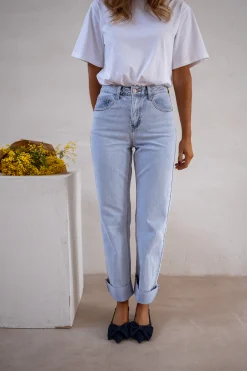 Jeans-EASY-CLOTHES Jeans Maddie - Bleu Clair - Taille HauteEasy Clothes Bleu clair       
