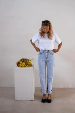 Jeans-EASY-CLOTHES Jeans Maddie - Bleu Clair - Taille HauteEasy Clothes Bleu clair       
